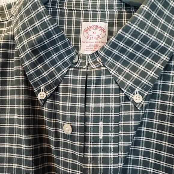 Brooks Brothers The Original Polo Shirt XL Long Sleeve Button Shirt Green Check - Picture 3 of 16
